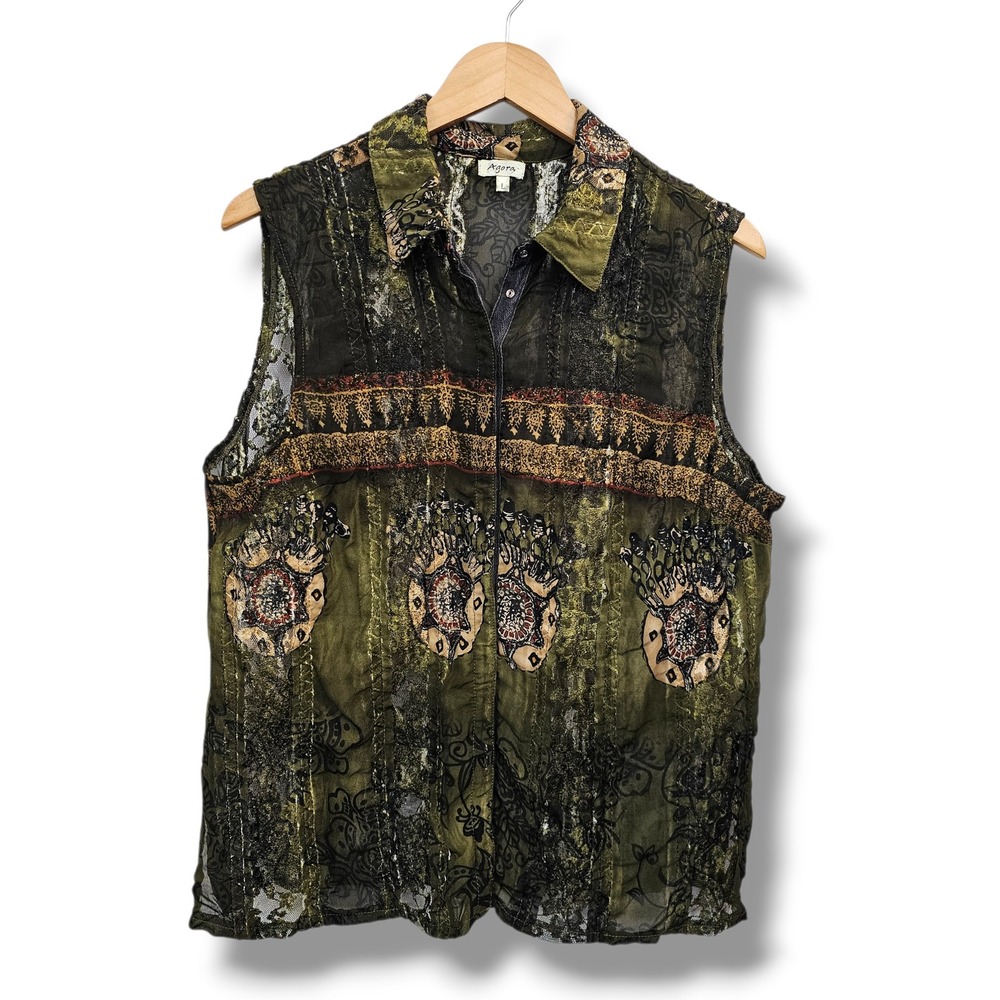 Y2K Agora Top L Earthy Dark Fairy Grunge Boho Sheer‎ Lace Mix Media Hippie Artsy